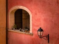 Window with Plants and Lamp in Old Building Lyon Royalty Free Stock Photo